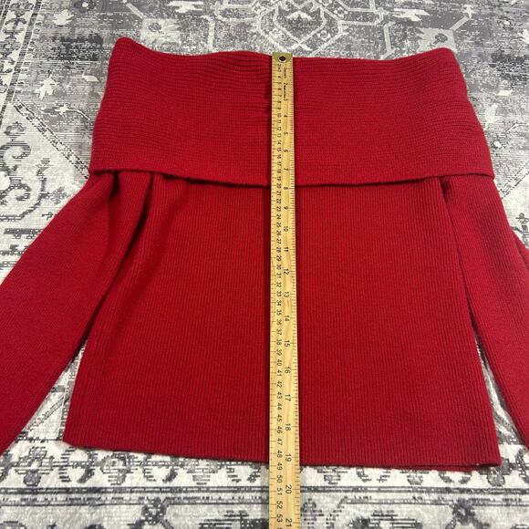 Leith Red Off Shoulder Foldover Rib Knit Sweater Top Women’s Size S - Picture 5 of 7
